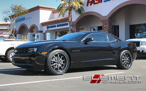 20 inch Staggered Black Di Forza BM1 Black Lip on 2010 Chevy Camaro LS w/ Specs