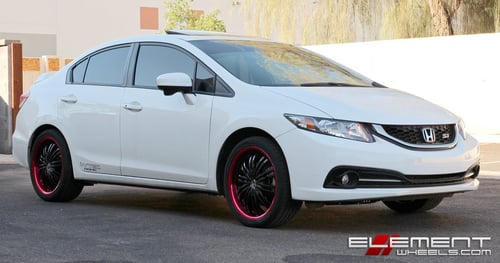 18 inch 2Crave No-01 Gloss Black w/ Red Lip on 2014 Honda Civic Si w/ Specs
