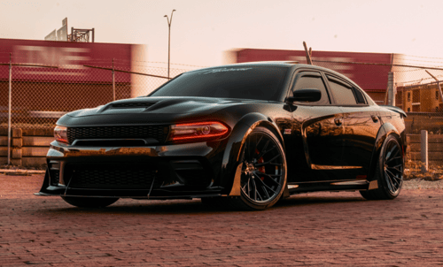 22 inch Ferrada FR9 in Gloss Black on a Dodge Charger Widebody