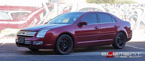 17x7 Drag DR-31 Flat Black W/Red Stripe on a 2009 Ford Fusion w/ Specs