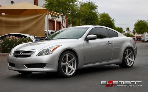 20 inch Staggered Brushed Silver Rovos Durban on 2012 Infiniti G37 Coupe w/ Specs