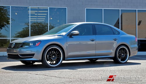 20x8.5 Helo HE845 Gloss Black Machined wheels on a 2012 VW Passat w/ Specs