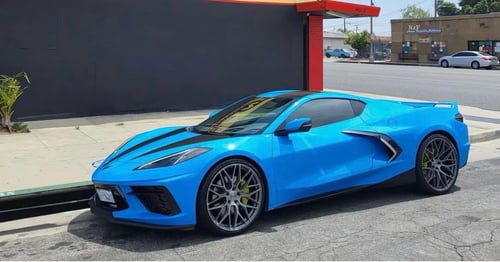 21/22 Double Staggered Varro VD06X Gloss Titanium w/ Brushed Face on a 2023 Chevrolet Corvette C8