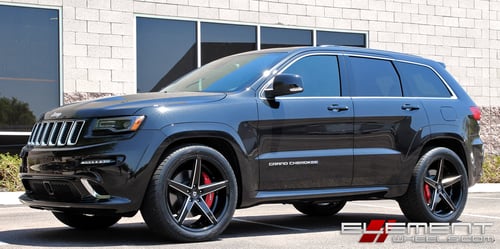 22x10 inch Lexani R04 Gloss Black w/ Milled Accents on 2015 Jeep Grand Cherokee SRT8 w/ Specs