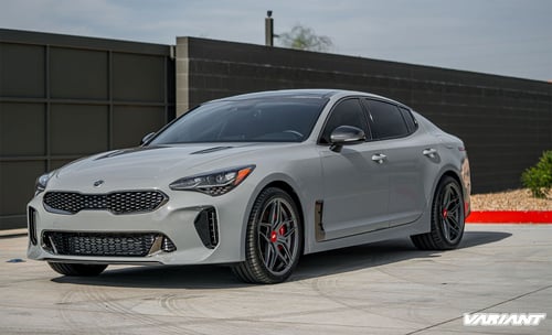 19 inch Variant Xenon Satin Gunmetal w/Red Cap on 2019 Kia Stinger