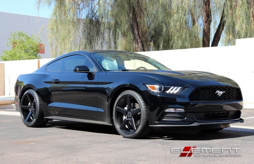 20 inch Staggered KMC District Black Wheels on 2015 Ford Mustang w/ Specs