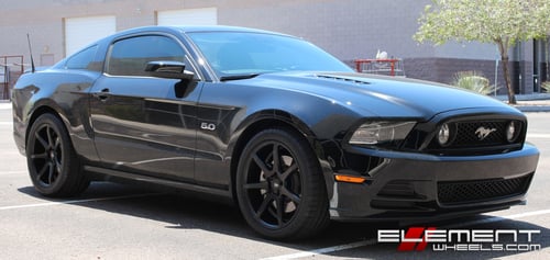 19 inch Staggered Black Di Forza BM-10 Matte Black on 2014 Ford Mustang GT w/ Specs
