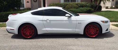 19 inch Black Di Forza BM-13 Brushed Red on 2015 Ford Mustang GT w/ Specs