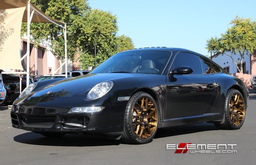 19 in. Staggered Custom Brushed Bronze Ruger Mesh on 2006 Porsche 911 Carrera Narrow Body w/ Specs