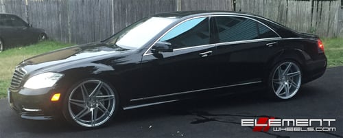 22 inch Staggered Blaque Diamond BD-1 Silver w/ Polished Face on 2010 Mercedes Benz S550 w/ Specs