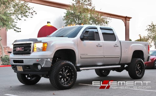 Fuel Throttle Black wheels on lifted 2011 GMC Sierra 2500 w/ Specs