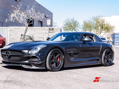20 and 21 inch Staggered Rotiform PNT 3-Piece Wheels Matte Black on 2011 Mercedes SLS AMG