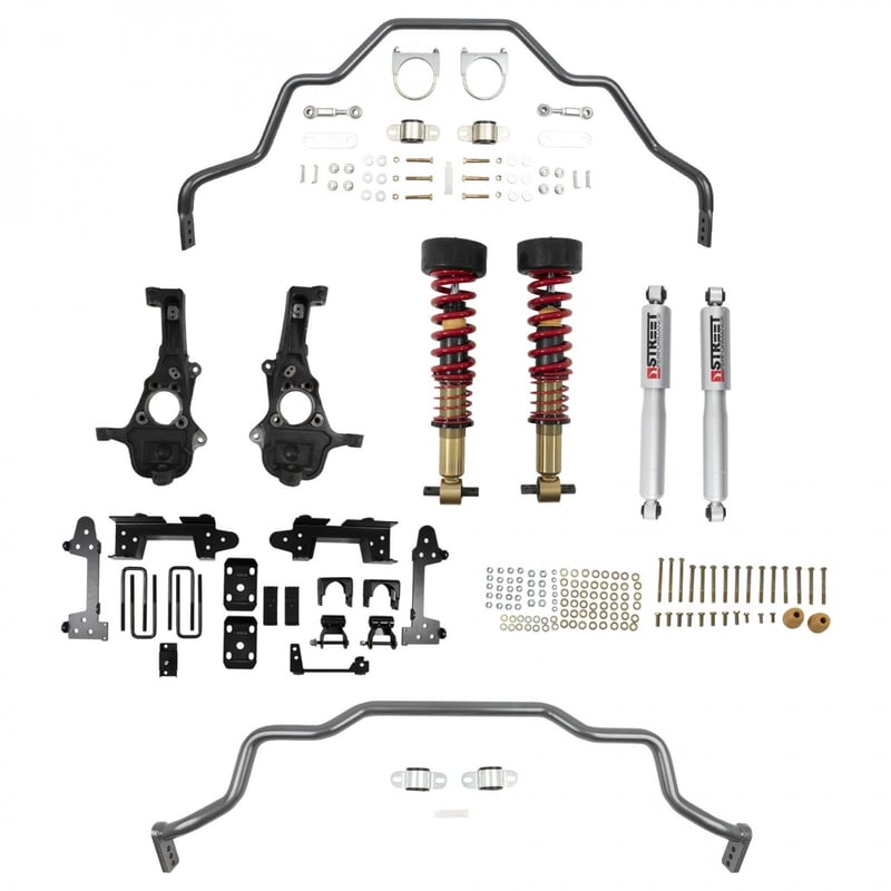belltech lowering kit 19-21 gm silverado / sierra 1500 2wd all cabs - 2-5in fr / 6in r 1040hk