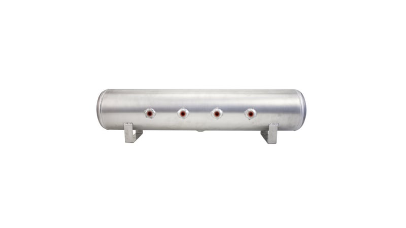 air lift 4 gal alum tank - (4) 1/4in face ports (2) 3/8in end ports & 1/4in drain - 30in l x 6in d 11957