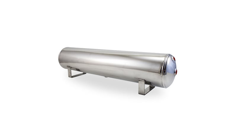 air lift 4 gal alum tank - (2) 1/4in (2) 3/8in end & 1/4in drain - 30in l x 6in d - polished 12955