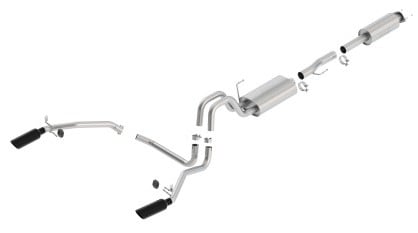 borla 11-14 ford f-150 5.0l stainless steel s-type catback exhaust - 4in tips single split rear exit 140416bc
