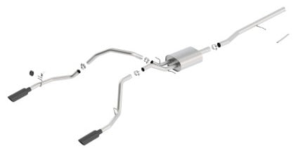 borla 14 sierra 1500 c/b s-type exh/2.75in into dual 2.25in out 4in split rear exit-black chrome 140536bc