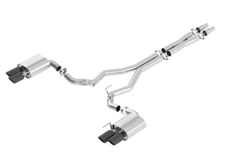borla 2018 ford mustang gt (a/t / m/t) 3in atak catback exhaust w/o valves w/ black chrome tips 140746bc