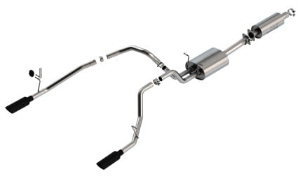 borla 19-22 ram 1500 3.6l v6 4dr 140.5/144.6/153.5 wb 2.25in s-type cat-back - black chrome tip 140852bc