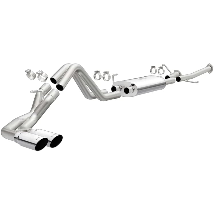 magnaflow 14-21 toyota tundra v8 4.6l/5.7l stainless c/b exhaust dual same side pass. rear tire 15306
