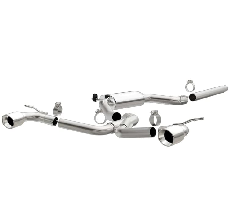 magnaflow sys c/b dual split rear exit 4in polished tips 15-17 vw gti 2.0l turbo 15357