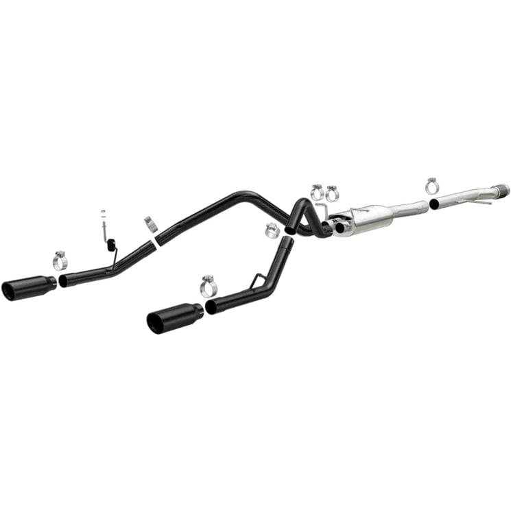 magnaflow sys cat-back 4in black dual split rear tips 14-18 chevy silverado/gmc sierra 4.3l-5.3l 15361