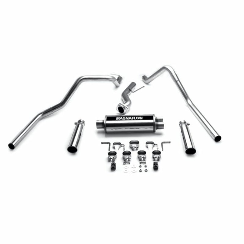 magnaflow 99-02 chevrolet silverado/gmc sierra 4.3l, 4.8l, 5.3l extended cab street series stainless cat-back dual performance exhaust system 15754