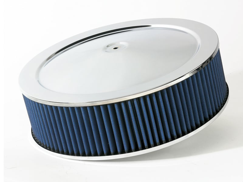 afe magnumflow air filters round racing p5r a/f chrome assy 14x4: blk/blue e/m 18-21402