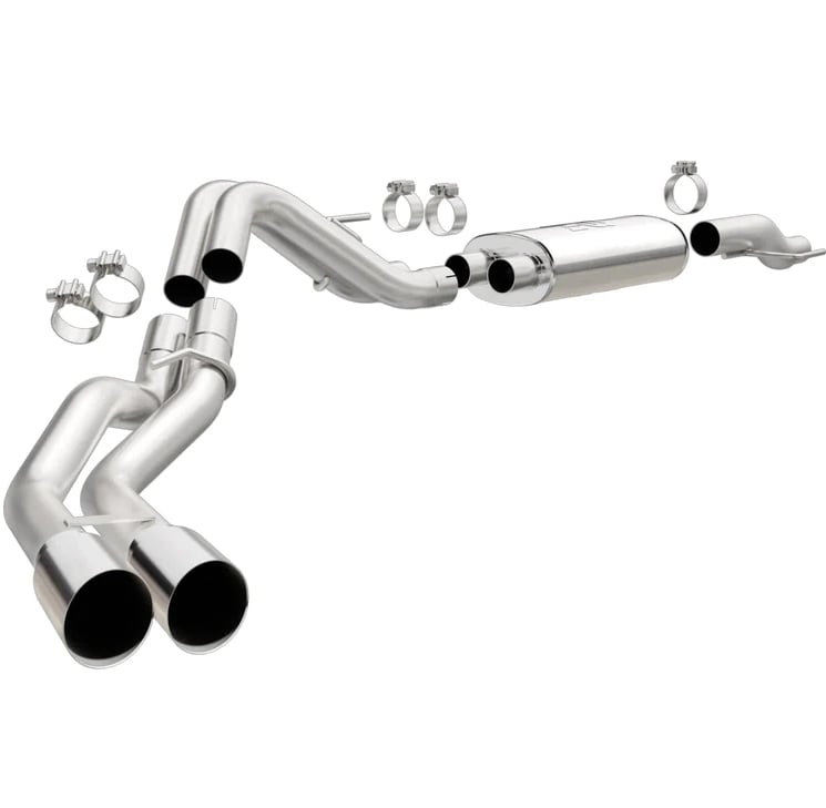 magnaflow cat-back, ss, 2.5/3in, dual psgr side polished 3.5in tip a 2015 ford f150 5.0l v8 ext cab 19080