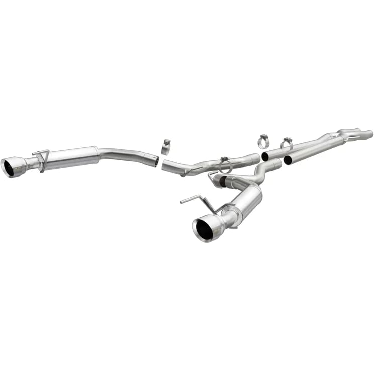 magnaflow cat back, ss, 2.5in, competition, dual split polished 4.5in tips 15-17 ford mustang v6 3.7l 19099