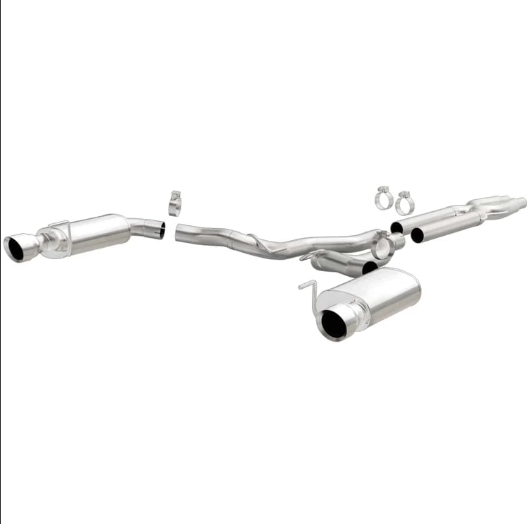 magnaflow cat back, ss, 3in, street, dual split polished 4.5in tips 15-17 ford mustang gt v8 5.0l 19100