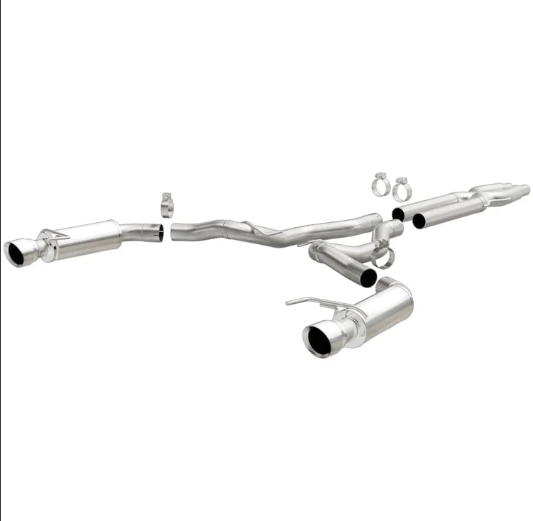 magnaflow cat back, ss, 3in, competition, dual split polished 4.5in tips 15-17 ford mustang gt v8 5.0 19101