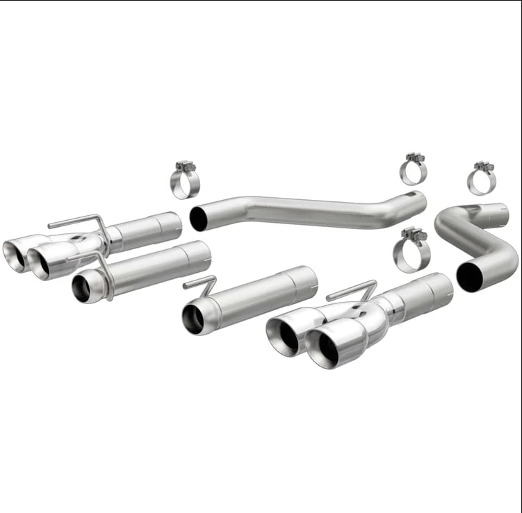 magnaflow axle-back, ss, 3in, quad split rear 3.5 tips 15-22 dodge challenger incl srt hellcat 19206