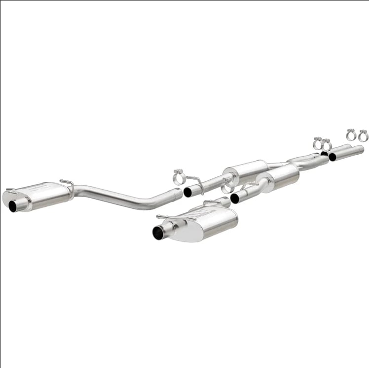 magnaflow cat-back ss 2.5in dual split rear exit (oem tips) 15-18 dodge/chrysler charger/300 5.7l v8 19226