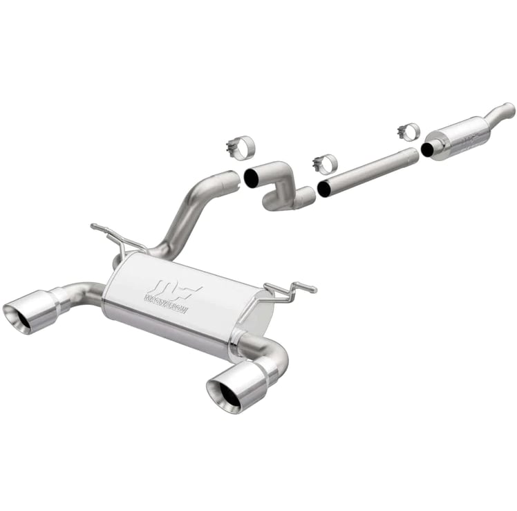 magnaflow 2018 jeep wrangler l4-2.0l 3in 409ss cat-back exhaust system w/dual split rear exit 19438