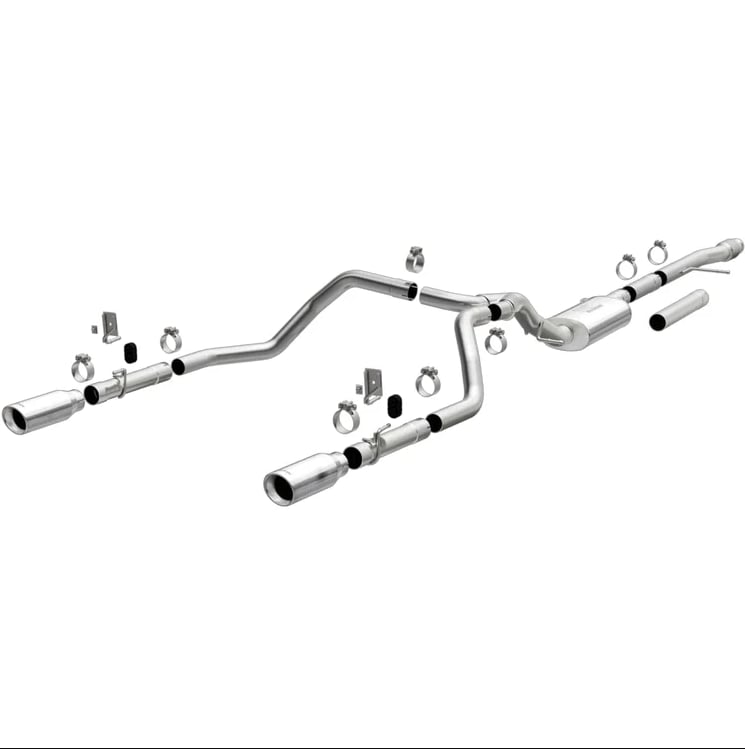 magnaflow 2019 chevy silverado 1500 v8 5.3l/v6 4.3 street series dual exit exhaust w/ polished tips 19471