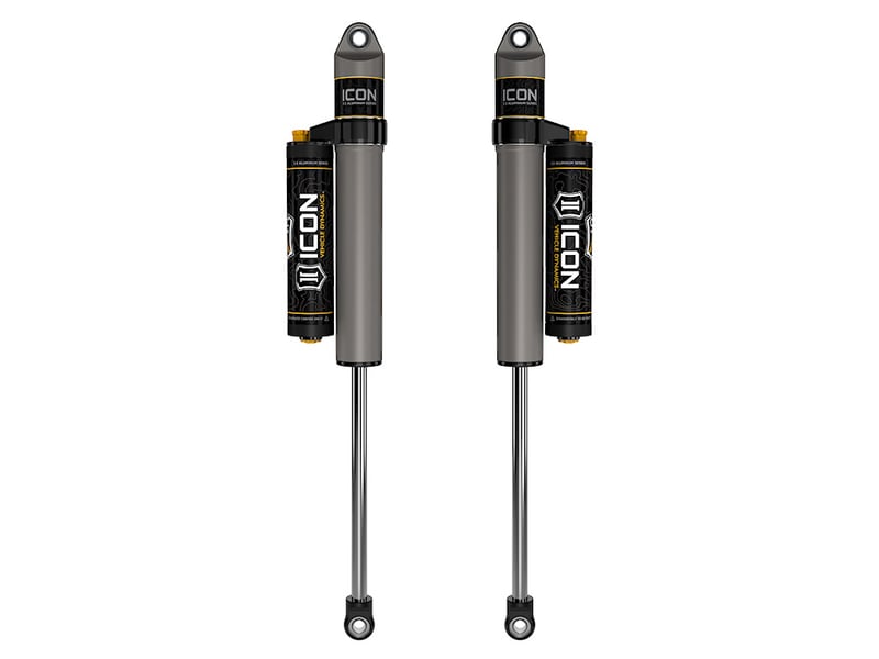 icon 1999-2024 ford f-250/f-350/f-450 super duty, 0-3" lift, rear, v.s. 2.5 aluminum series shocks, piggyback reservoir w/ cdcv, pair 37705cp