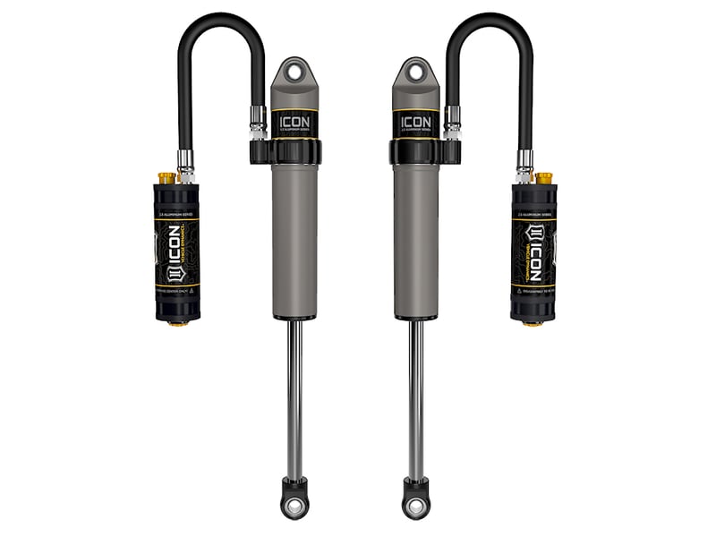 icon 2020-2023 jeep gladiator/2018-2023 jeep wrangler jl, 2.5" lift, front, v.s. 2.5 aluminum series shock absorbers, remote reservoir w/ cdcv, pair 27821cp