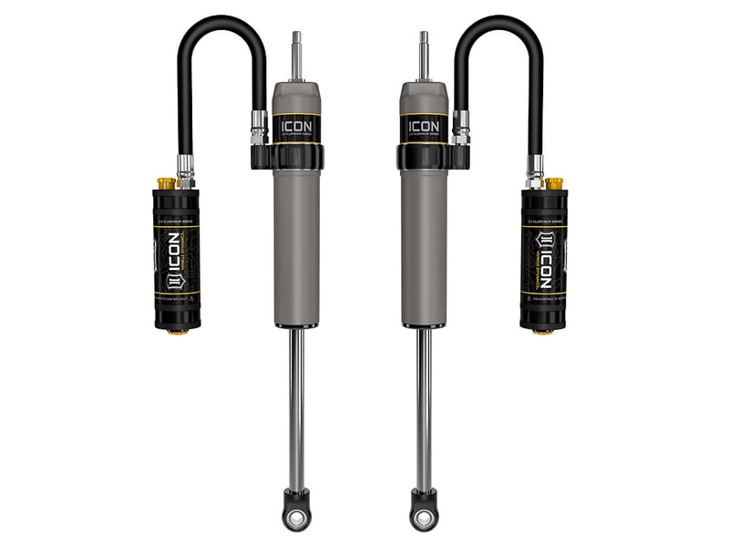 icon 2005-2024 ford super duty 4wd, 0-2.5" lift, front, v.s. 2.5 aluminum series shock absorbers, remote reservoir w/ cdcv, pair 67800cp