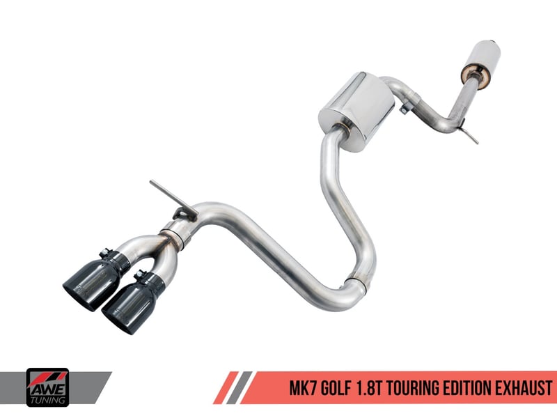 awe tuning 15-17 vw mk7 golf 1.8t touring edition exhaust w/diamond black tips (90mm) 3015-23044