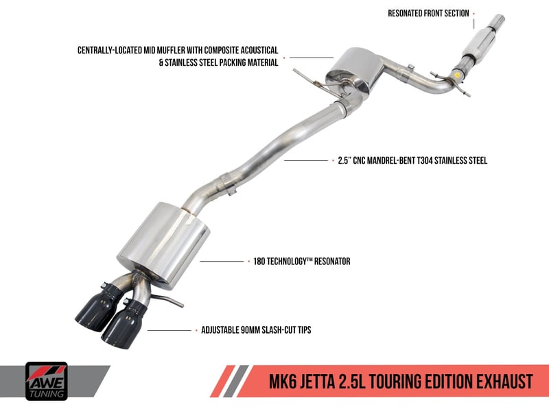 awe tuning 12-18 vw mk6 jetta 2.5l touring edition exhaust - diamond black tips 3015-23052