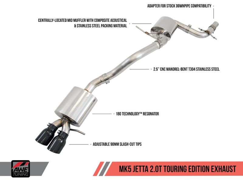 awe tuning 06-10 vw mk5 jetta 2.0t - gli touring edition exhaust - polished silver tips 3015-22062