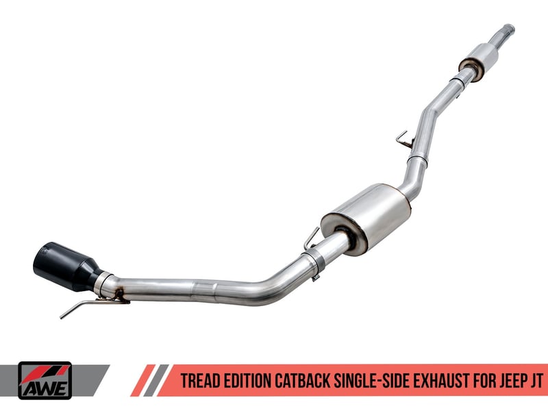 awe tuning 20-22 jeep gladiator jt 3.6l tread edition cat-back single side exhaust - diamond blk tips 3015-23103