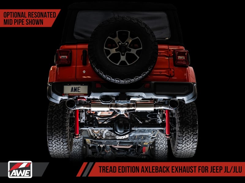 awe tuning 18-22 jeep wrangler jl/jlu tread edition axle-back dual exhaust - chrome silver tips 3015-32001