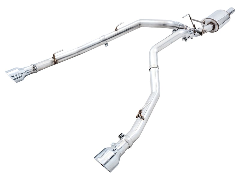 awe tuning 09-21 ram 1500 5.7l (w/cutouts) 0fg dual rear exit cat-back exhaust - chrome silver tips 3015-32002