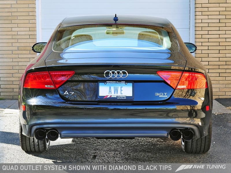 awe tuning 12-15 audi c7 a7 3.0t touring edition exhaust - quad outlet chrome silver tips 3015-42074