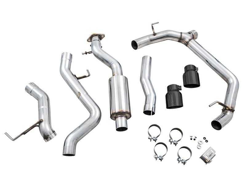 awe tuning 21-22 ford bronco 0fg dual rear exit exhaust w/diamond black tips & bash guard 3015-33456