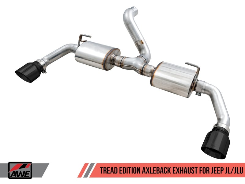 awe tuning 18-22 jeep wrangler jl/jlu tread edition axle-back dual exhaust - diamond black tips 3015-33001
