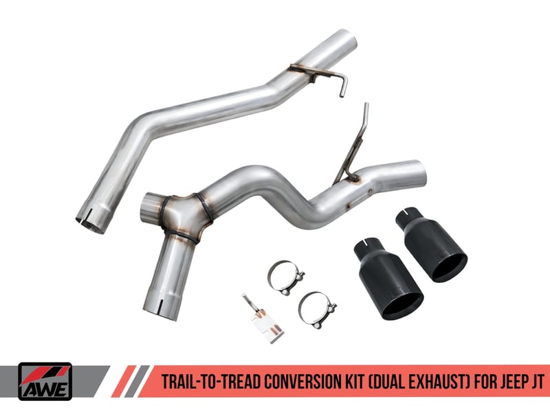 awe tuning 20-22 jeep gladiator 3.6l trail-to-tread (dual exhaust) conversion kit w/diamond blk tips 3015-33065