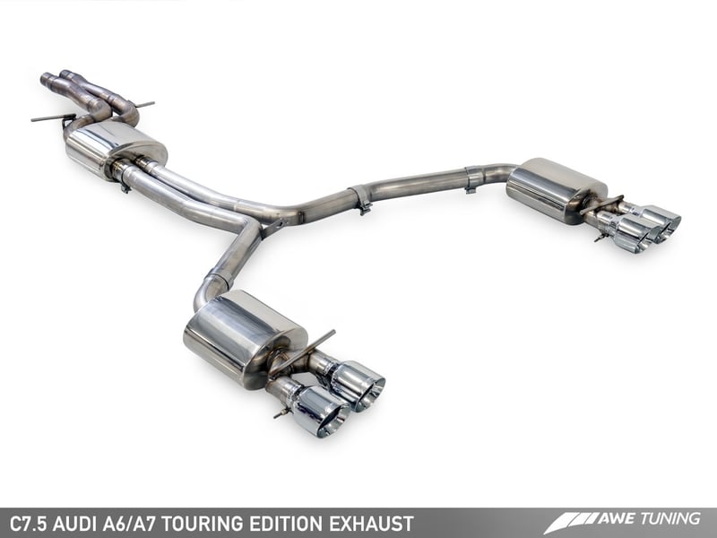 awe tuning 16-18 audi c7.5 a7 3.0t touring edition exhaust - quad outlet chrome silver tips 3015-42070